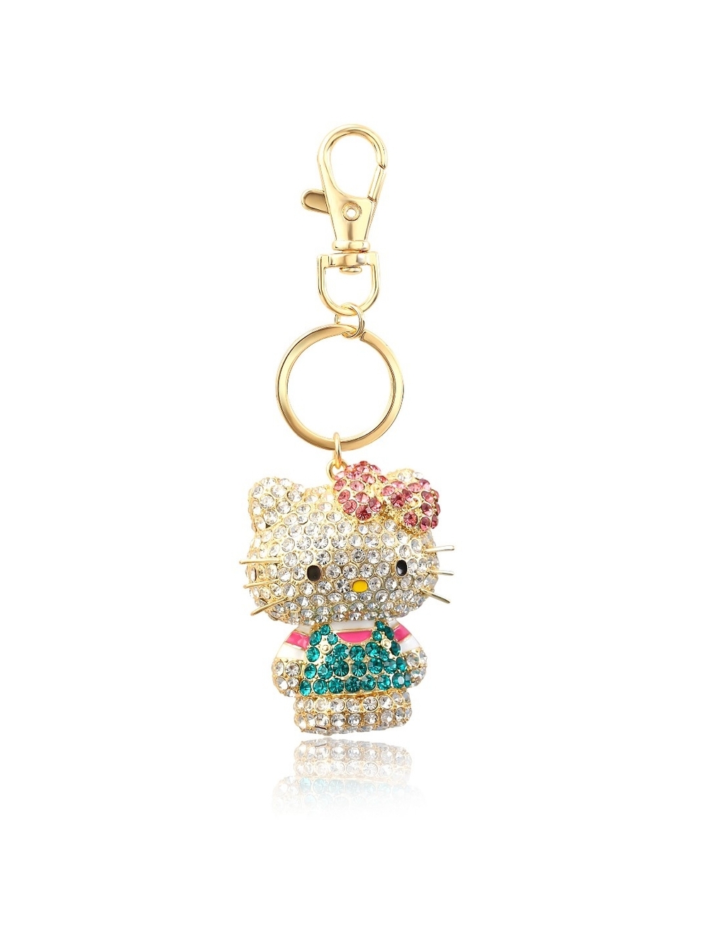 Sanrio Pave Crystal Hello Kitty Keychain Charm - Gold, Pink, Teal New in Box